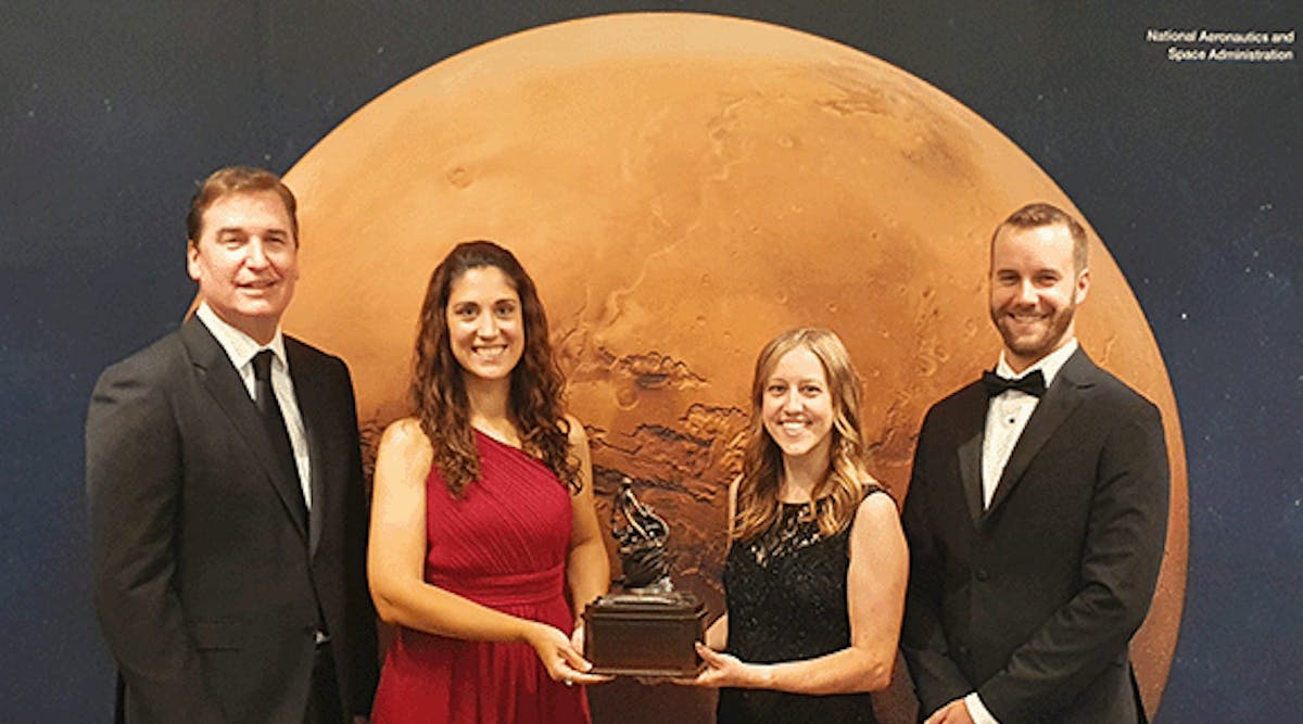 Matt-Keennon-Florbela-Costa-Sara-Langberg-and-Ben-Pipenberg-with-the-Collier-Trophy