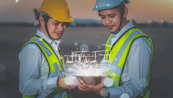 1660317229058 Digitalillustrationoftwoengineerslookingatvirtualfactory