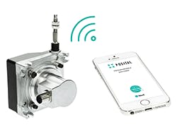 Photo Of Linarix Linear Position Sensor With Cell Phone On White Background Photo Of Linarix Linear Position Sensor With Cell Phone On White Background