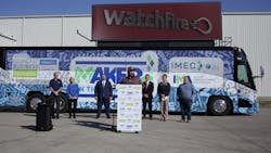 Arlen Kerst, a welder at Watchfire Signs for 10 years, gives a speech in front of the Makers on the Move tour bus during its Oct. 13 stop at Watchfire Signs. Arlen Kerst, a welder at Watchfire Signs for 10 years, gives a speech in front of the Makers on the Move tour bus during its Oct. 13 stop at Watchfire Signs.
