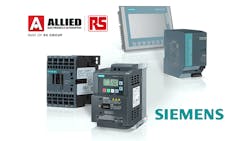 Allied logo and Siemens logo with Siemens products on white background Allied logo and Siemens logo with Siemens products on white background