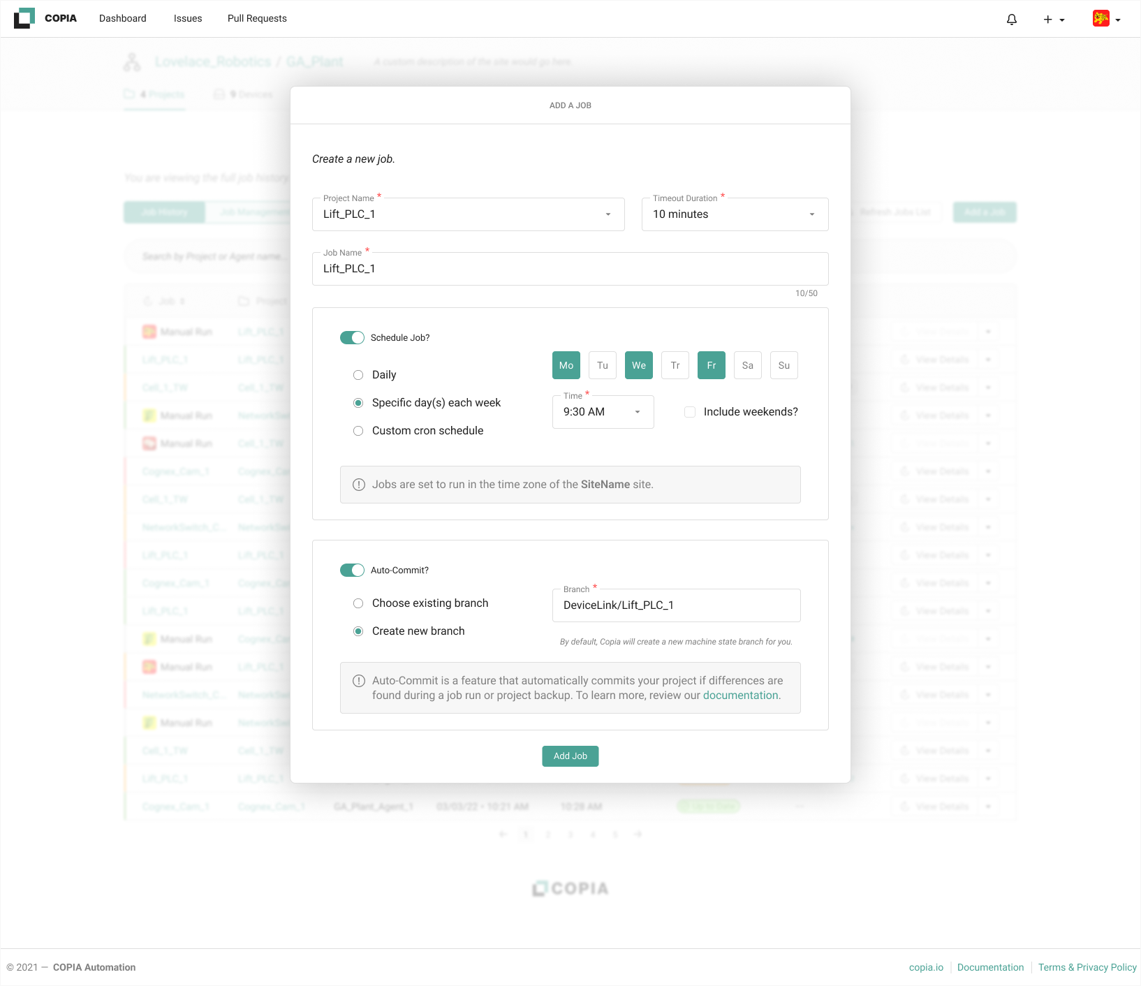 Copia Device Link Backup Scheduler