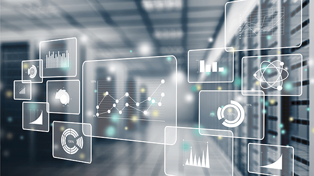 computer generated illustration of data analytics icons in factory