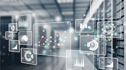 computer generated illustration of data analytics icons in factory