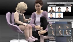 Figure 3: Designers can use a virtual twin of a human body to analyze the sizing and ergonomics of their device and the force required to insert a needle into the skin for various patient types, ranging from adults to children. Figure 3: Designers can use a virtual twin of a human body to analyze the sizing and ergonomics of their device and the force required to insert a needle into the skin for various patient types, ranging from adults to children.