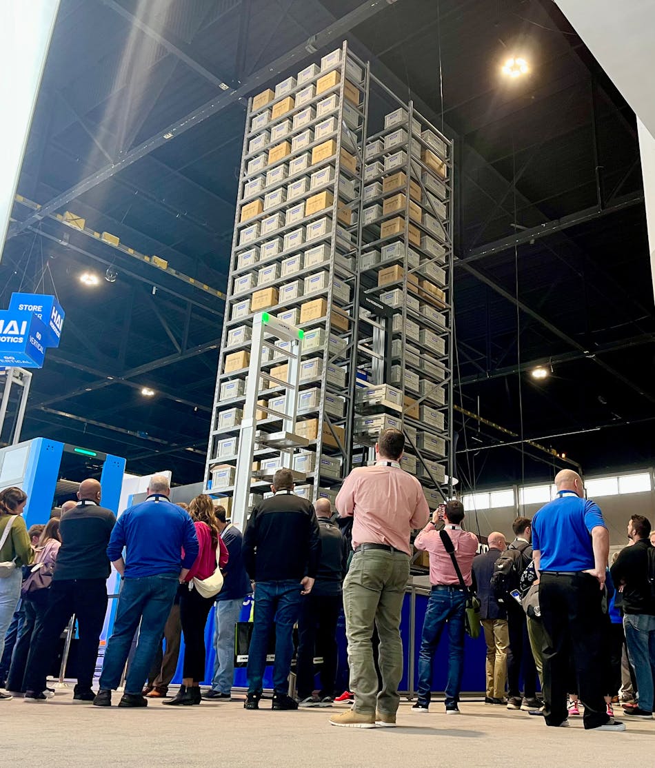 Figure 4: Visitors at ProMat 2023 were able to witness the A42T ACR live where it demonstrated 32-foot-high tote picks. (Source: Hai Robotics)