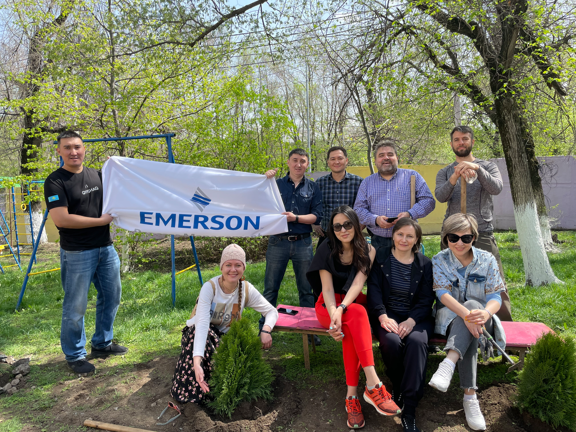 Figure 1: Employees from Emerson&rsquo;s Kazakhstan office planted trees during the 2022 Earth Month Ecochallenge,