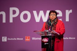 Figure 2: Barbara Schwarze, chairwoman of the WomenPower jury, presented the Young Engineering Award. Schwarze is professor at Kompetenzz, the not-for-profit German Competence Center for Technology, Diversity and Equal Opportunities, which promotes equal opportunities for women and men in technological development. Kompetenzz is an affiliated institute of the Bielefeld University of Applied Sciences. Figure 2: Barbara Schwarze, chairwoman of the WomenPower jury, presented the Young Engineering Award. Schwarze is professor at Kompetenzz, the not-for-profit German Competence Center for Technology, Diversity and Equal Opportunities, which promotes equal opportunities for women and men in technological development. Kompetenzz is an affiliated institute of the Bielefeld University of Applied Sciences.