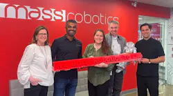 Colleen Anderson (from left), director of community and events at MassRobotics, Biren Patel, business development manager at maxon, Debora Setters, national marketing manager at maxon, Carsten Horn, application engineering manager at maxon, and Juan Necochea, director of strategic partnerships at MassRobotics, are collaborating in the robotics sector.