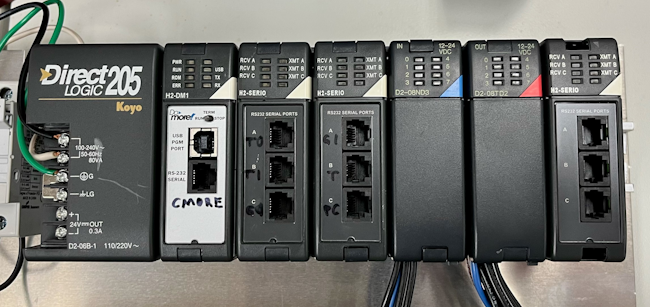 Figure 1: The chassis includes three H2-Serio modules, each of which has three RS-232 serial ports. There is an additional serial port available on the CPU, bringing the total available number of serial ports to 10.