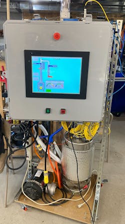 Figure 3: While the emergency stop button is hardwired, two additional buttons are connected to the PLC and are used for various functions as indicated by the HMI. (Source: Team Still Standing) Figure 3: While the emergency stop button is hardwired, two additional buttons are connected to the PLC and are used for various functions as indicated by the HMI. (Source: Team Still Standing)