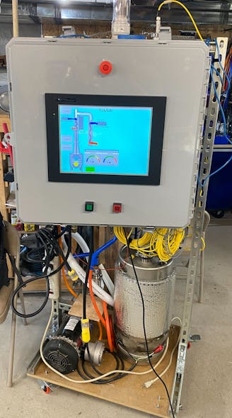 Figure 3: While the emergency stop button is hardwired, two additional buttons are connected to the PLC and are used for various functions as indicated by the HMI. (Source: Team Still Standing)