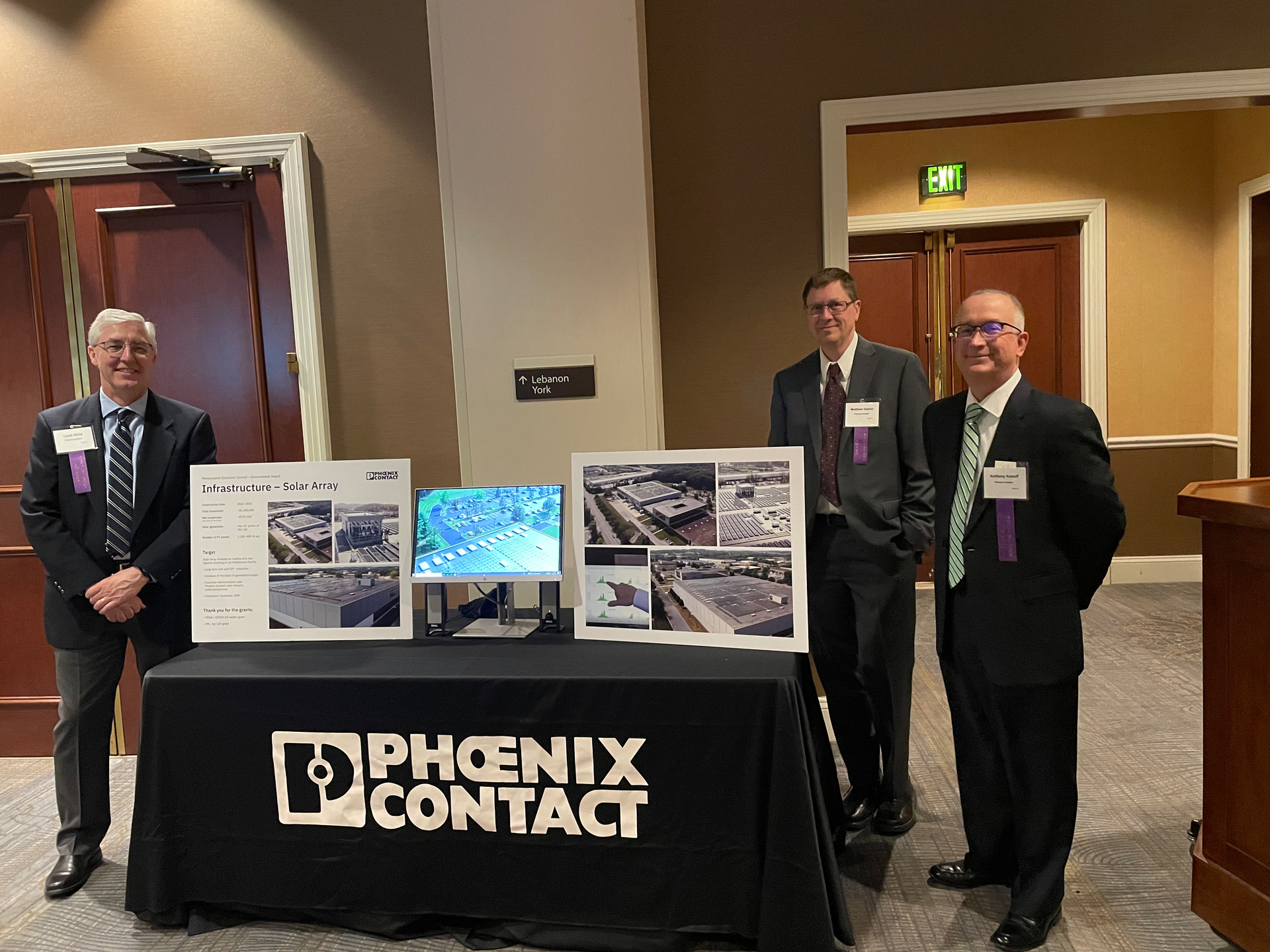 Louis Grice, vice president of digitalization and government relations (from left), Anthony Kanoff, process excellence manager, and Matthew Gainor, lead environmental health and safety specialist, represent Phoenix Contact at the Pennsylvania Environmental Council dinner honoring the recipients of the Governor&rsquo;s Awards for Environmental Excellence.