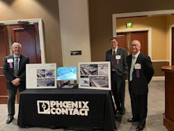 Louis Grice, vice president of digitalization and government relations (from left), Anthony Kanoff, process excellence manager, and Matthew Gainor, lead environmental health and safety specialist, represent Phoenix Contact at the Pennsylvania Environmental Council dinner honoring the recipients of the Governor’s Awards for Environmental Excellence. Louis Grice, vice president of digitalization and government relations (from left), Anthony Kanoff, process excellence manager, and Matthew Gainor, lead environmental health and safety specialist, represent Phoenix Contact at the Pennsylvania Environmental Council dinner honoring the recipients of the Governor’s Awards for Environmental Excellence.