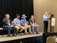 (From left) Don Rahrig (Rain), Renato Leal (GreyLogix), Nigel James (Triad) and Sam Hoff (Patti Engineering) join Tim Ogden (GE Digital) for a discussion of using digital tools.