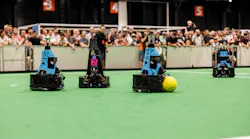 In the blue jersey: Tech United's EtherCAT-powered TURTLE robots in the final of RoboCup 2023.