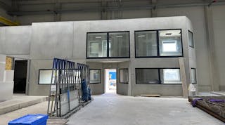 The Menzel Elektromotoren plant is progressing towards on-schedule completion. The test field cabin includes a customer lounge.