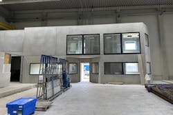 The Menzel Elektromotoren plant is progressing towards on-schedule completion. The test field cabin includes a customer lounge. The Menzel Elektromotoren plant is progressing towards on-schedule completion. The test field cabin includes a customer lounge.