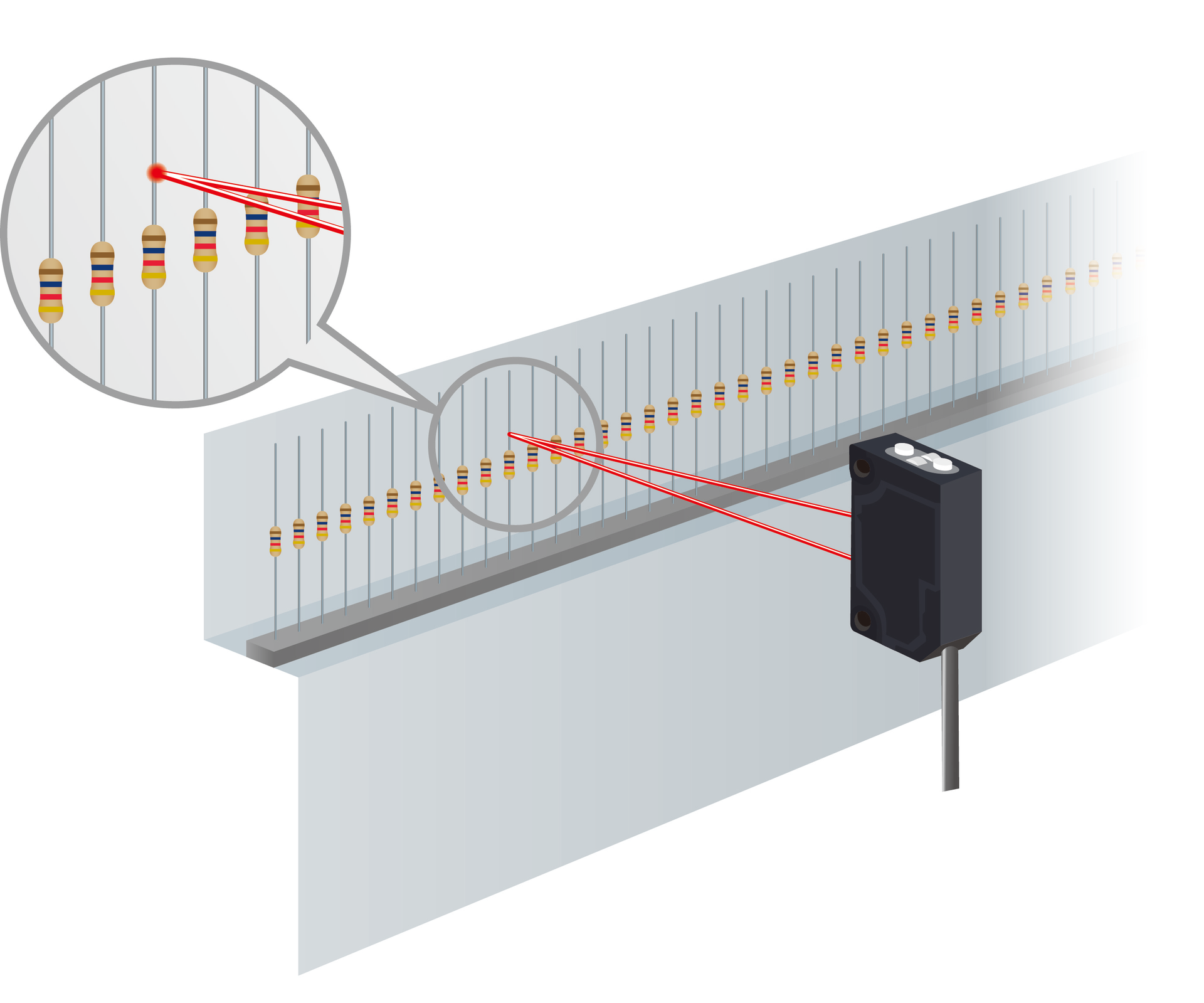 Figure 2: Various models of PE sensors commonly use red LED, infrared LED, or red laser light sources and accomplish detection due to the reflection or shading of this light by objects. The best light source depends on the application requirements.