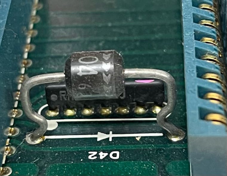 Figure 2: A large resistor or diode that is mounted so that the body of it is positioned well above the board is a sign that it is a sacrificial component that will give its life to save the rest of the board.