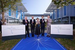Figure 1: Eliezer Rabinovici (from left), president of the CERN Council; Alain Berset, president of the Swiss Confederation; Fabiola Gianotti, CERN director-general; John Elkann, chair of Stellantis; and Renzo Piano, architect, cut the ribbon of Science Gateway, officially declaring the project open. Figure 1: Eliezer Rabinovici (from left), president of the CERN Council; Alain Berset, president of the Swiss Confederation; Fabiola Gianotti, CERN director-general; John Elkann, chair of Stellantis; and Renzo Piano, architect, cut the ribbon of Science Gateway, officially declaring the project open.