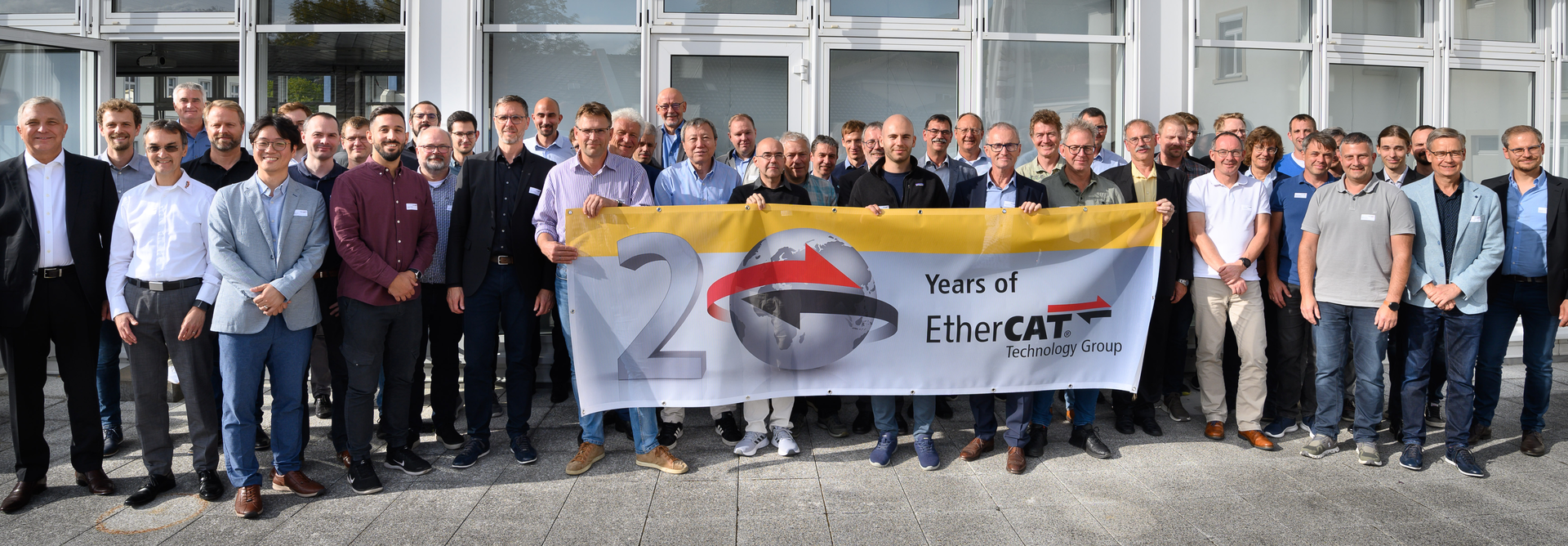 The members of the ETG board and technical committee gather at the EtherCAT 20th Anniversary meeting.
