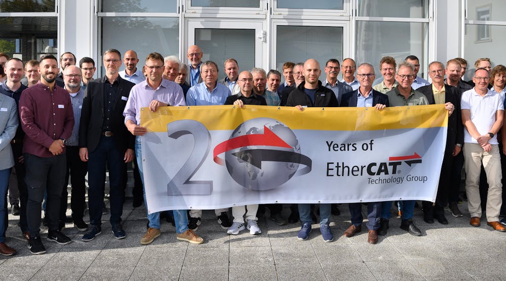 The members of the ETG board and technical committee gather at the EtherCAT 20th Anniversary meeting.