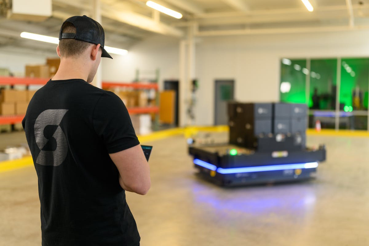 Figure 2: By creating a 3D digital twin of a customer&rsquo;s new facility, Gray Solutions analyzed autonomous mobile robot (AMR)/automated guided vehicle (AGV) travel paths early in the process to minimize interference and optimize traffic flow.