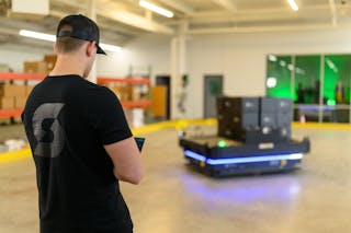 Figure 2: By creating a 3D digital twin of a customer&rsquo;s new facility, Gray Solutions analyzed autonomous mobile robot (AMR)/automated guided vehicle (AGV) travel paths early in the process to minimize interference and optimize traffic flow.