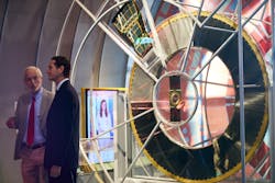 Figure 7: Architect Renzo Piano and Stellantis Chairman John Elkann enjoy the building’s visually striking features. Figure 7: Architect Renzo Piano and Stellantis Chairman John Elkann enjoy the building’s visually striking features.