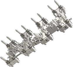 Figure 3: UltraMelt hot runners can be built to accommodate hot-tip and valve-gate nozzles. Any kind of valve stem actuation can be implemented, depending on the application and mold’s cavity layout. Figure 3: UltraMelt hot runners can be built to accommodate hot-tip and valve-gate nozzles. Any kind of valve stem actuation can be implemented, depending on the application and mold’s cavity layout.