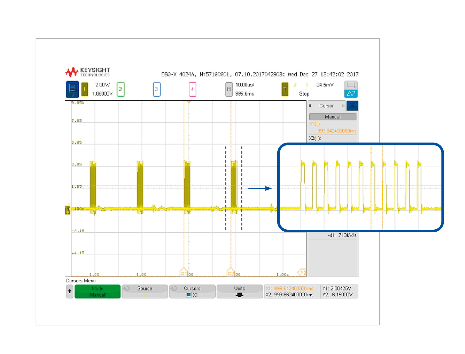 Figure 4: Example of multiple pulses generated from single fixed distance event.