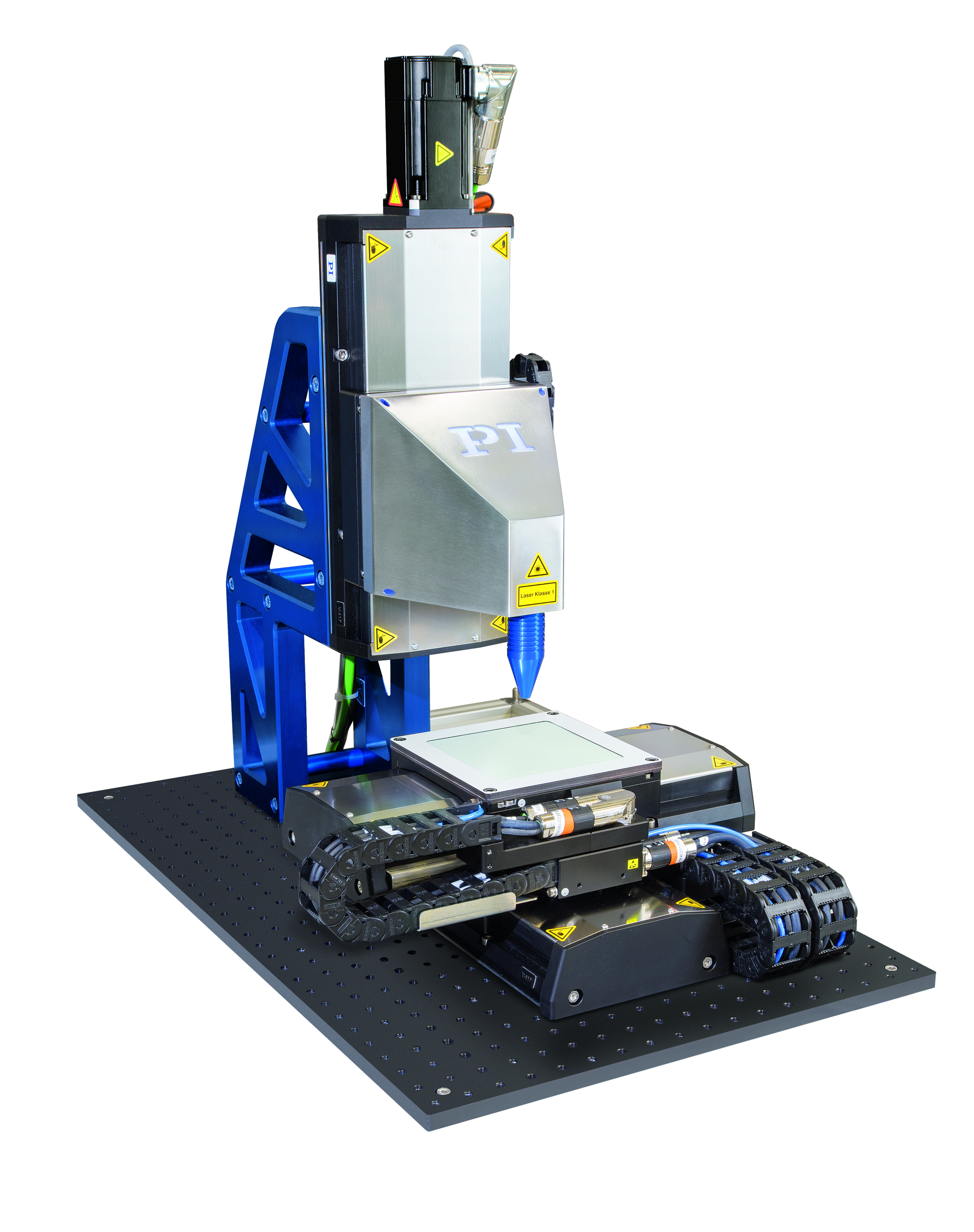 Figure 6: Typical setup of XY linear motor stages and vertical stage supporting laser head.
