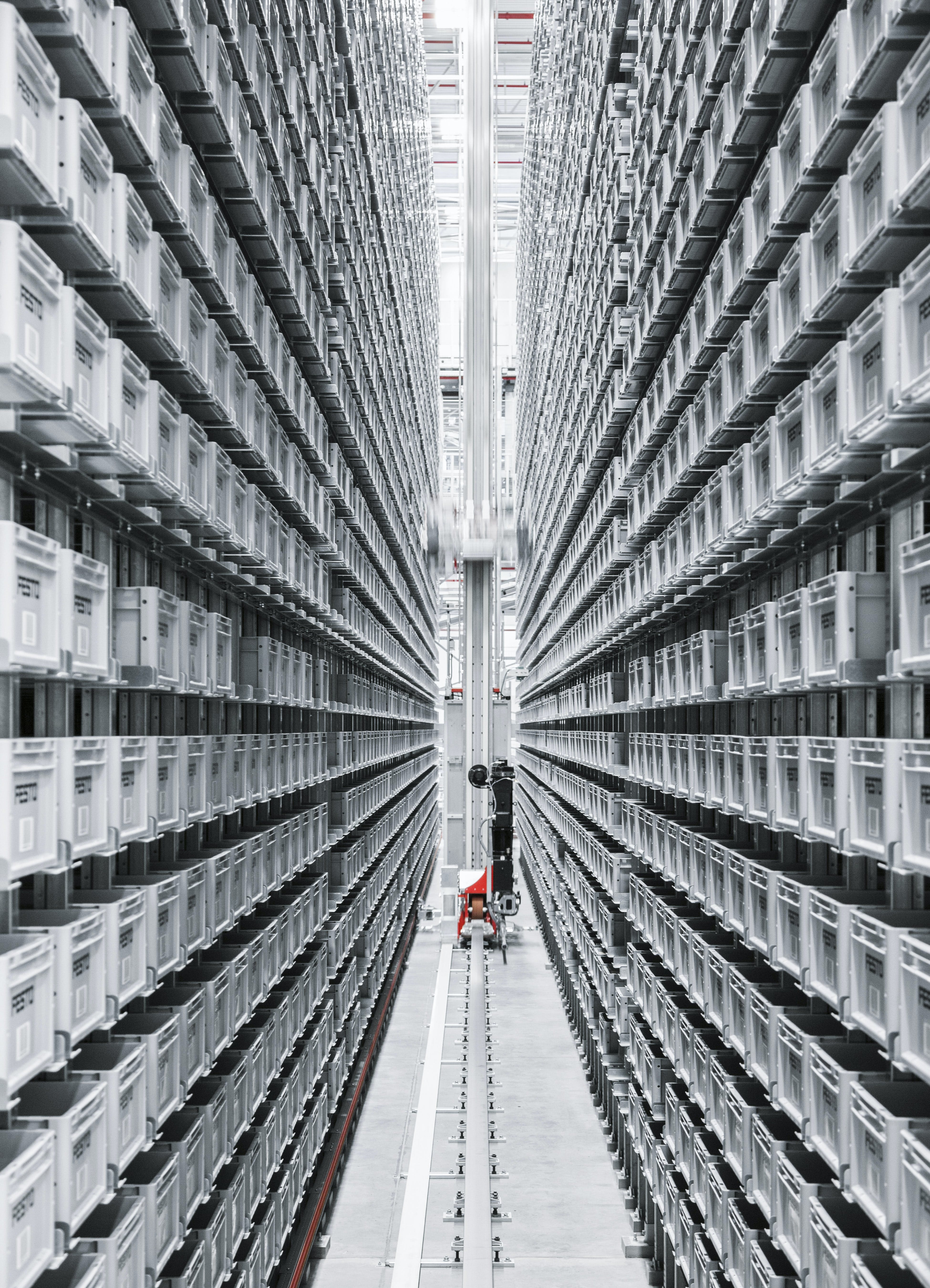 Figure 4: If Festo Mason&rsquo;s 208,000 storage bins in the AS/RS were lined up end to end, the line of bins would stretch about 35 miles.