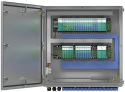 Figure 3: Remote I/O system with intrinsically safe outputs mounted in an enclosure. Figure 3: Remote I/O system with intrinsically safe outputs mounted in an enclosure.