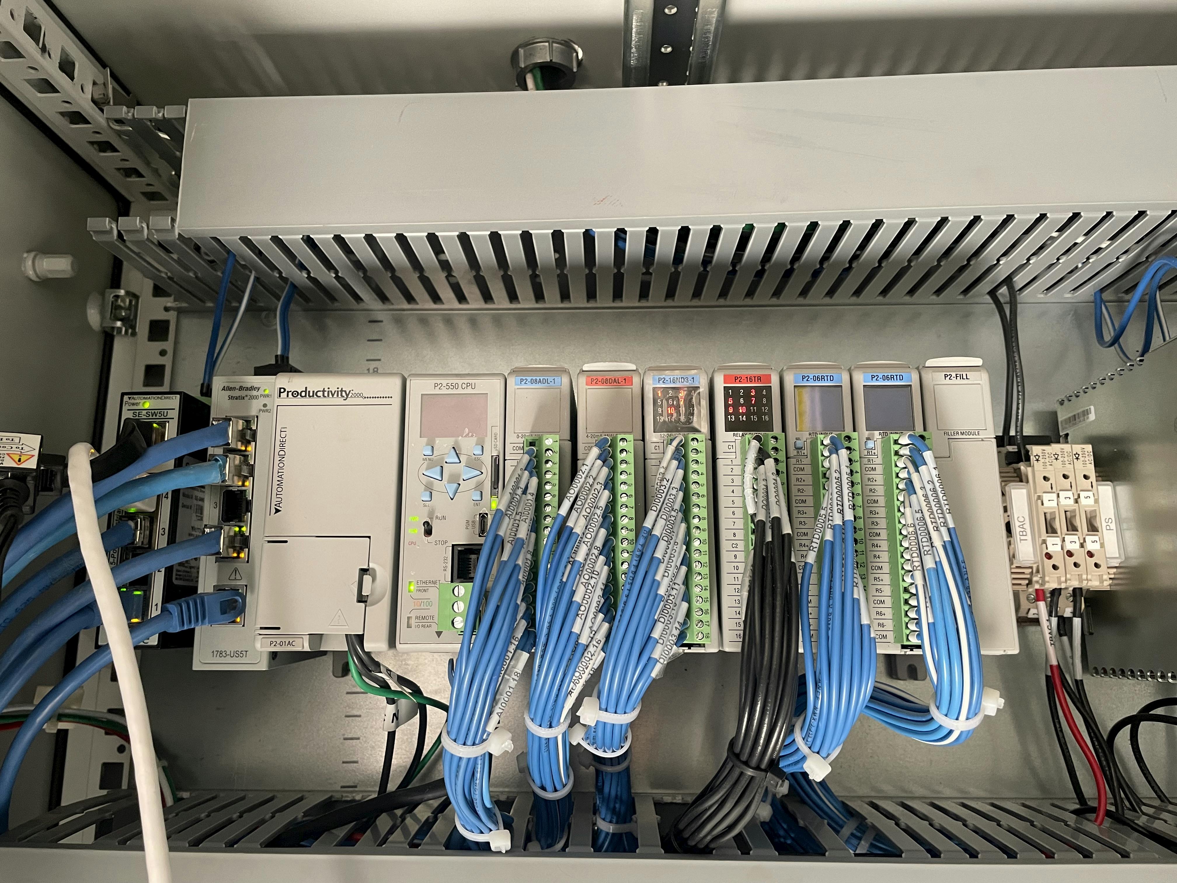 Figure 2: The micro-modular PLC supports traditional automation logic and closed-loop feedback control for the backup electricity and consumption systems, as well as the advanced programing of feedforward principles used for the solar thermal system at the facility.