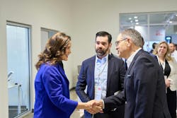 Figure 1: Michigan Governor Gretchen Whitmer (from left) meets John Bubnikovich, ABB United States Robotics Division president, and Sami Atiya, president of ABB’s Robotics and Discrete Automation. Figure 1: Michigan Governor Gretchen Whitmer (from left) meets John Bubnikovich, ABB United States Robotics Division president, and Sami Atiya, president of ABB’s Robotics and Discrete Automation.