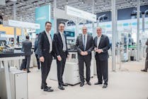 Ulrich Leidecker, COO, Phoenix Contact (from left), Gerhard Borho, management board, information technology and digitalization, Festo, Thomas B&ouml;ck, chairman of the management board, Festo, and Frank St&uuml;hrenberg, CEO, Phoenix Contact, announce a strategic partnership between the two automation suppliers.