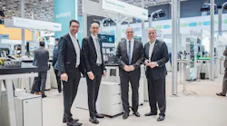 Ulrich Leidecker, COO, Phoenix Contact (from left), Gerhard Borho, management board, information technology and digitalization, Festo, Thomas Böck, chairman of the management board, Festo, and Frank Stührenberg, CEO, Phoenix Contact, announce a strategic partnership between the two automation suppliers.
