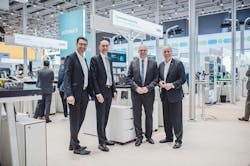 Ulrich Leidecker, COO, Phoenix Contact (from left), Gerhard Borho, management board, information technology and digitalization, Festo, Thomas Böck, chairman of the management board, Festo, and Frank Stührenberg, CEO, Phoenix Contact, announce a strategic partnership between the two automation suppliers. Ulrich Leidecker, COO, Phoenix Contact (from left), Gerhard Borho, management board, information technology and digitalization, Festo, Thomas Böck, chairman of the management board, Festo, and Frank Stührenberg, CEO, Phoenix Contact, announce a strategic partnership between the two automation suppliers.