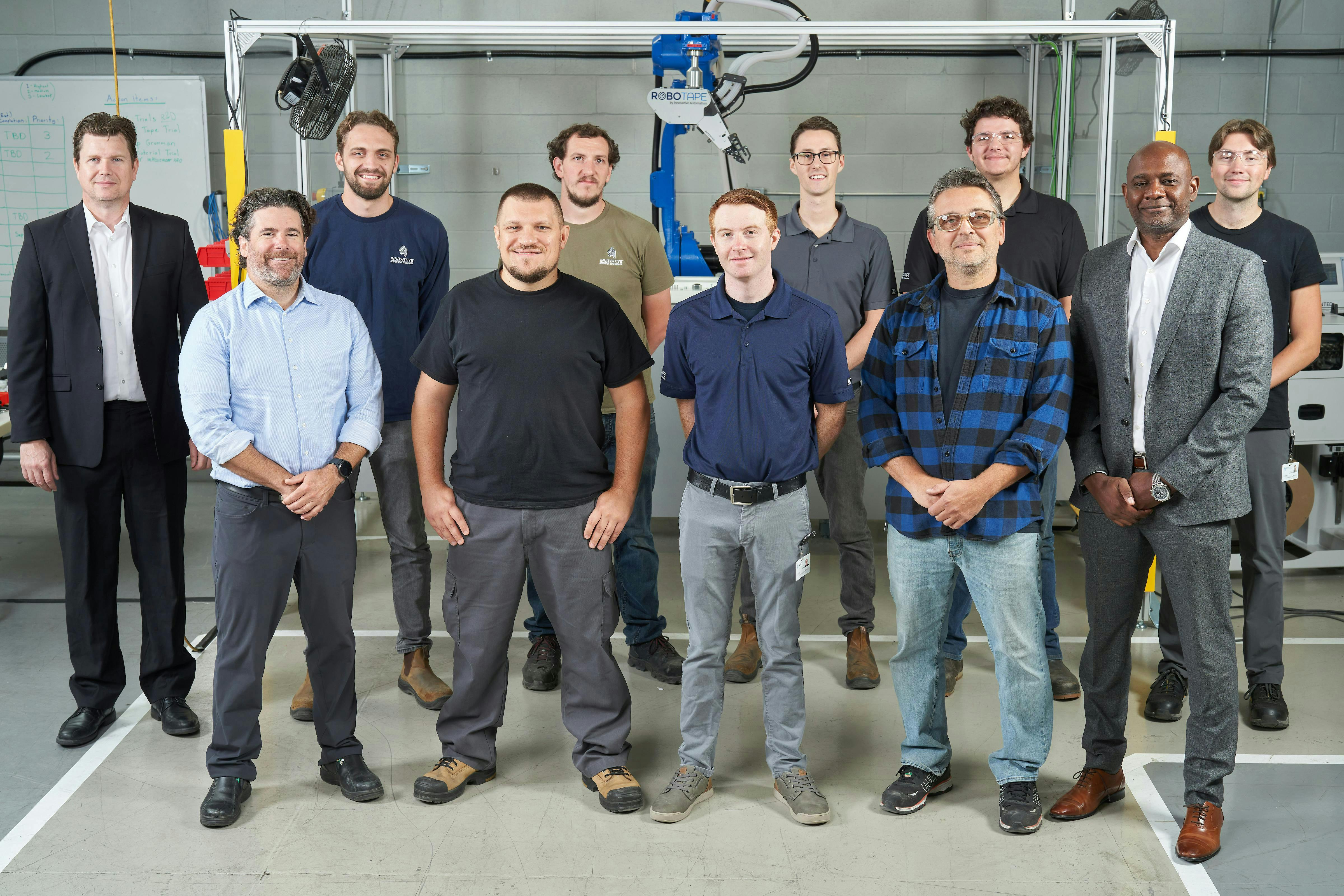 Figure 9: Jim Fallowfield, Beckhoff (back row, from left) with the Innovative Automation team of Josh Vander Doelen, Sean Wilson, Sean Robillard, Quinton Potts, Carter Metcalf, Michael Lalonde (front row, from left), Mike Likernyy, Zac Cutt, John Marinuzzo and Paul Pierre, Beckhoff, stick together at the RoboTape facility in Newmarket, Canada. Figure 9: Jim Fallowfield, Beckhoff (back row, from left) with the Innovative Automation team of Josh Vander Doelen, Sean Wilson, Sean Robillard, Quinton Potts, Carter Metcalf, Michael Lalonde (front row, from left), Mike Likernyy, Zac Cutt, John Marinuzzo and Paul Pierre, Beckhoff, stick together at the RoboTape facility in Newmarket, Canada.