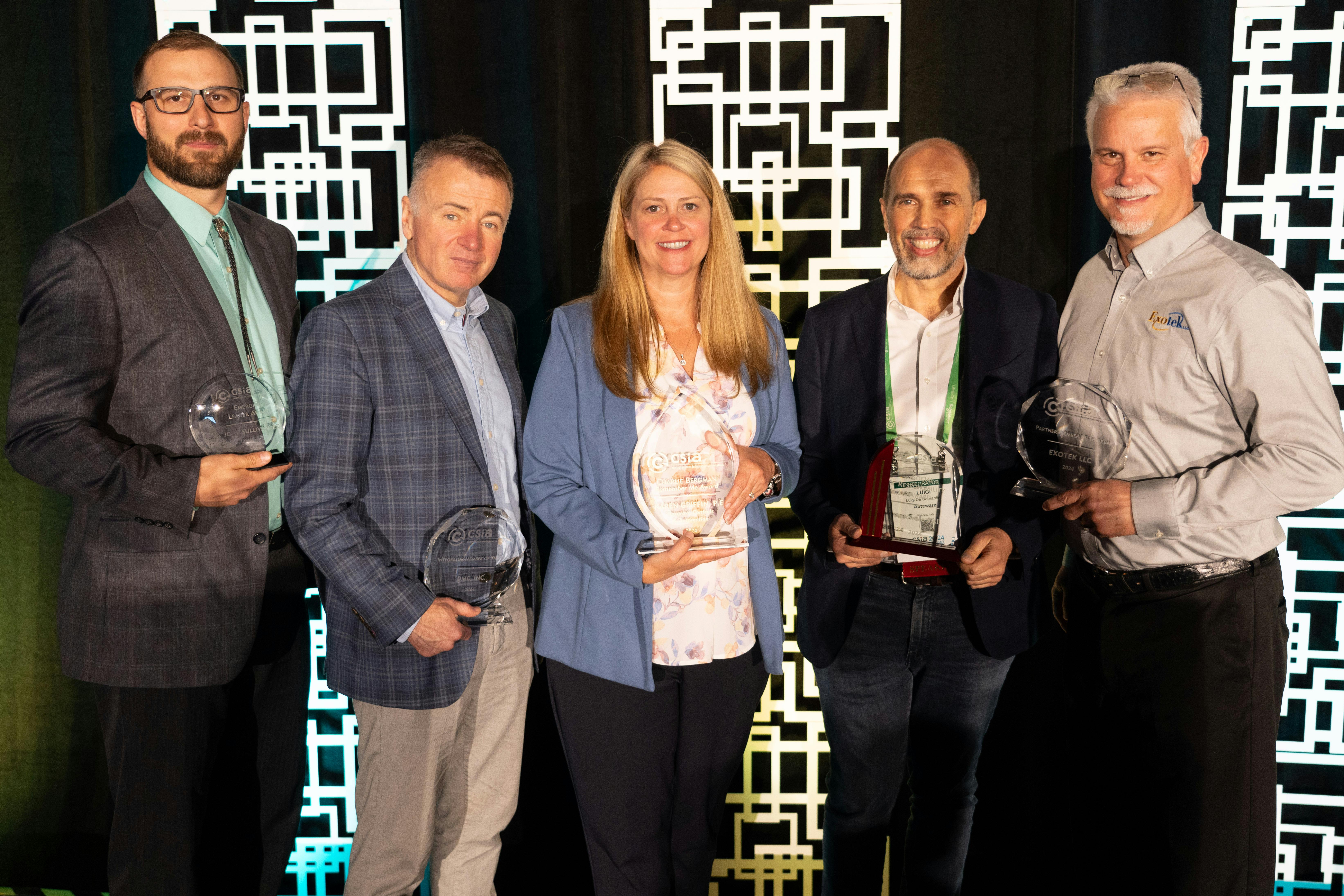 2024 CSIA award winners included John Sullivan, senior director, DMC (from left); Frank Riordan, president, DMC; Karen Griffin, vice president, Hargrove Controls + Automation; Luigi de Bernardini, CEO, Autoware; and Jack Barber, senior business consultant, Exotek.