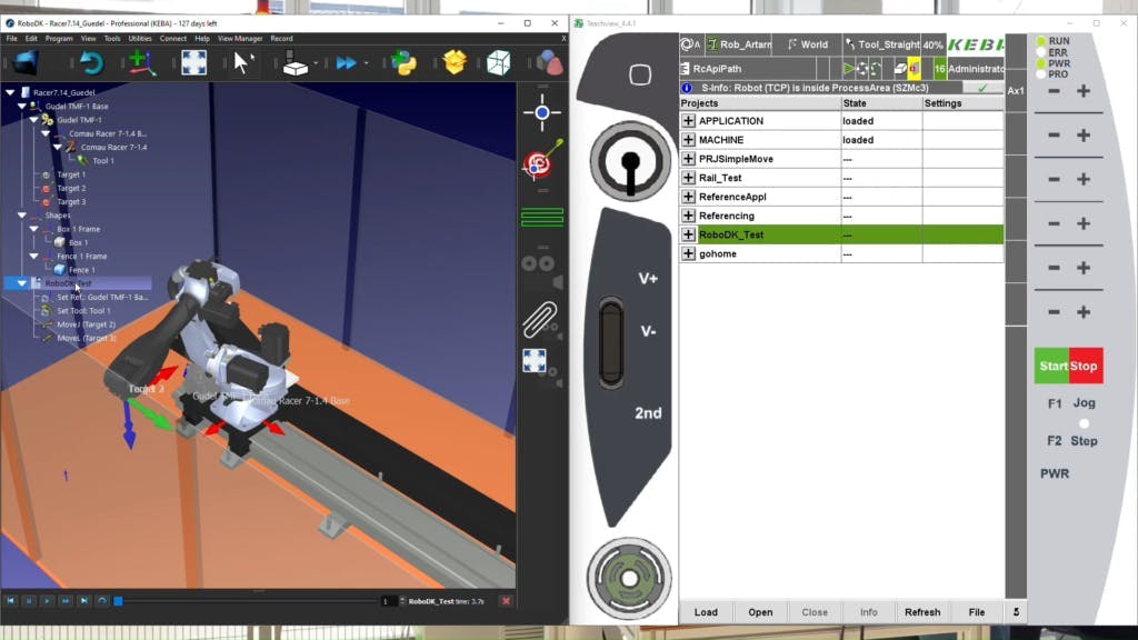 Figure 1: The two open platforms make it possible to create and test several robot cell scenarios from the desktop and then set up the real production cell. Figure 1: The two open platforms make it possible to create and test several robot cell scenarios from the desktop and then set up the real production cell.