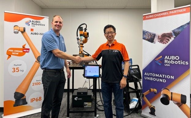 Michael Kundinger, vice president of Kundinger, and Waterman Cao, president and CEO of Aubo Robotics USA.