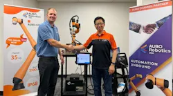 Michael Kundinger, vice president of Kundinger, and Waterman Cao, president and CEO of Aubo Robotics USA.