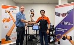 Michael Kundinger, vice president of Kundinger, and Waterman Cao, president and CEO of Aubo Robotics USA. Michael Kundinger, vice president of Kundinger, and Waterman Cao, president and CEO of Aubo Robotics USA.