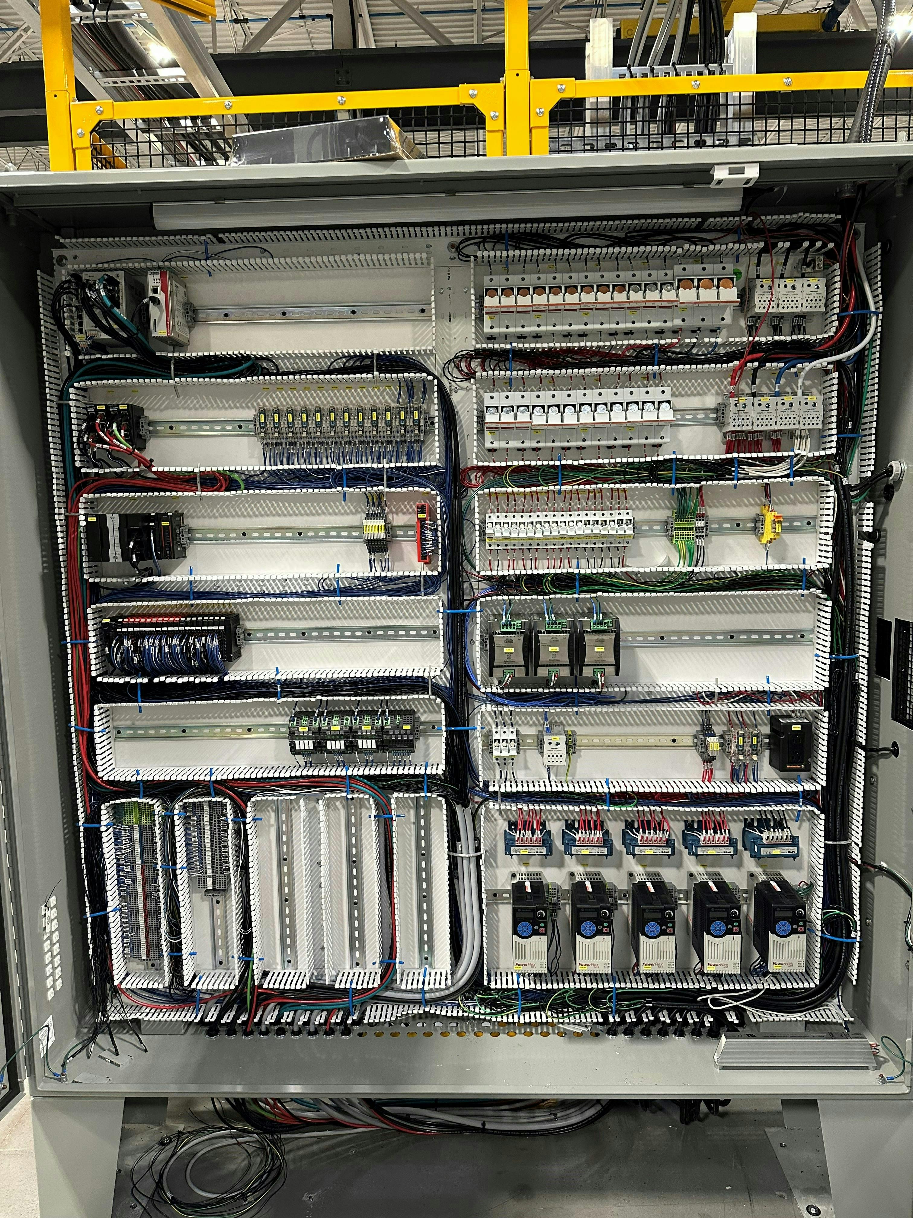 Figure 4: Having components, such as power supplies and variable-frequency drives (VFDs), that can be mounted outside of an electrical enclosure can reduce the amount of time it takes to physically assemble a control cabinet, and it can sometimes perform multiple functions. Figure 4: Having components, such as power supplies and variable-frequency drives (VFDs), that can be mounted outside of an electrical enclosure can reduce the amount of time it takes to physically assemble a control cabinet, and it can sometimes perform multiple functions.