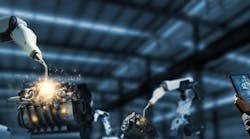 Engineer check and control robotics automatic arms machine in intelligent and digital manufacturing operation on real time monitoring system software. Engineer check and control robotics automatic arms machine in intelligent and digital manufacturing operation on real time monitoring system software.