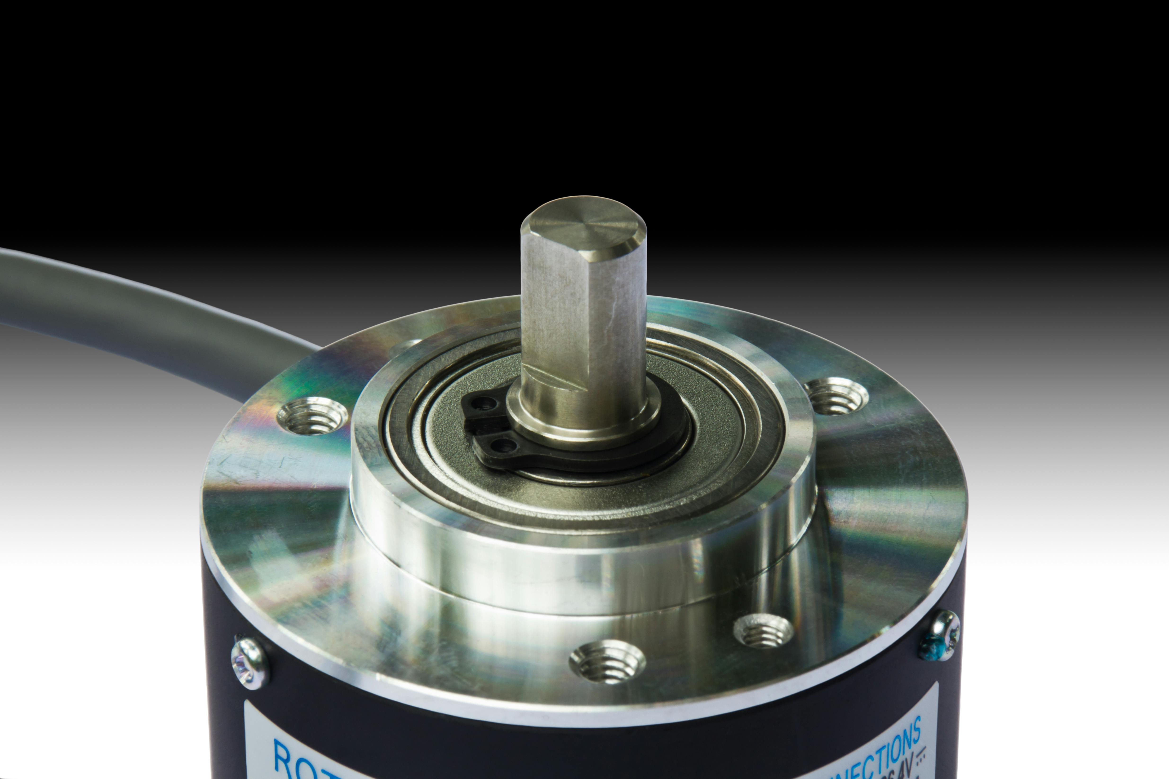 Closeup of rotary encoder on gradient background