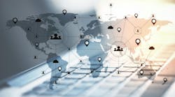 Modern workplace with remote work interface Modern workplace with remote work interface